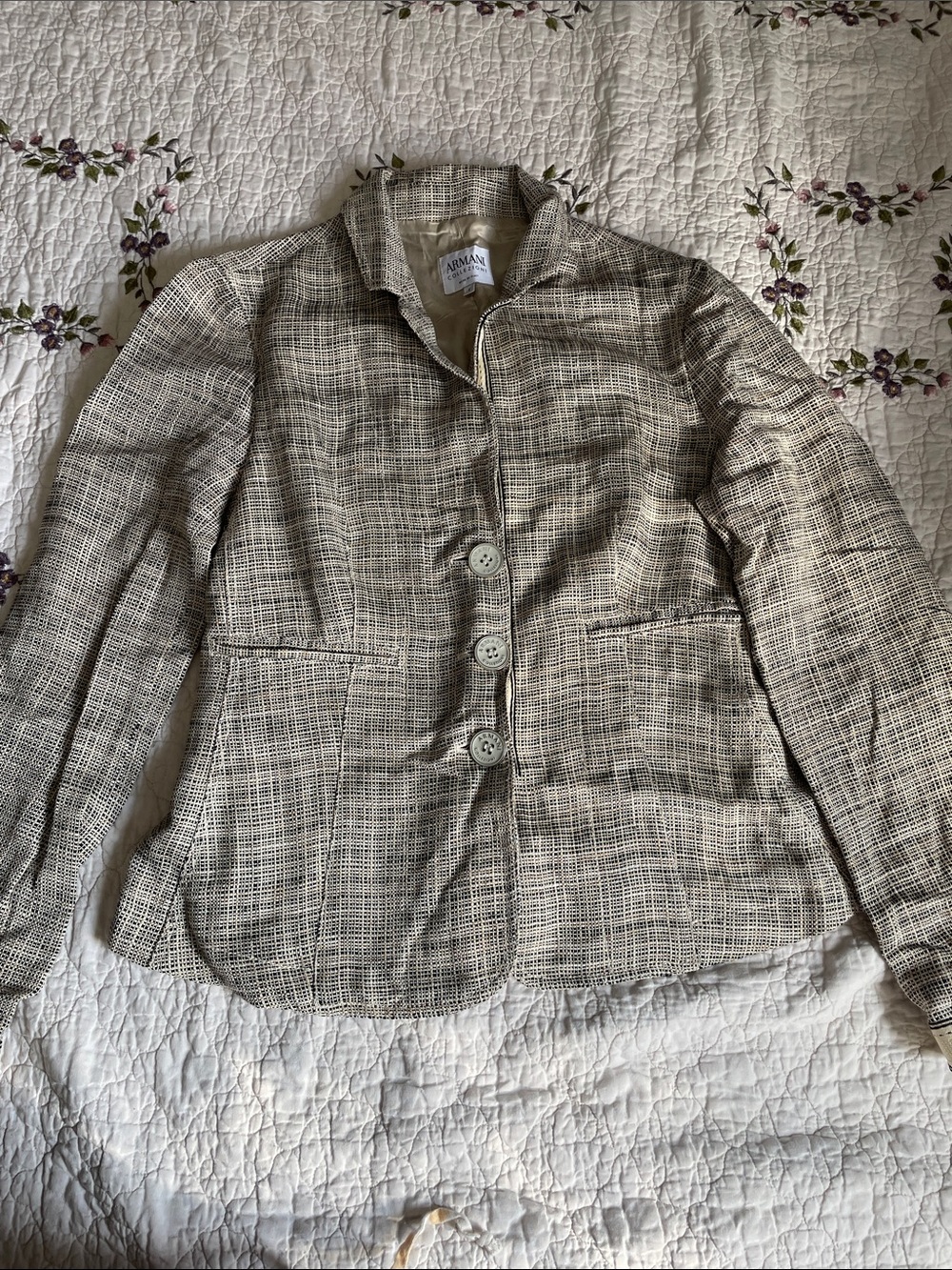 Armani Collezioni Beige Tweed Button-Front Blazer